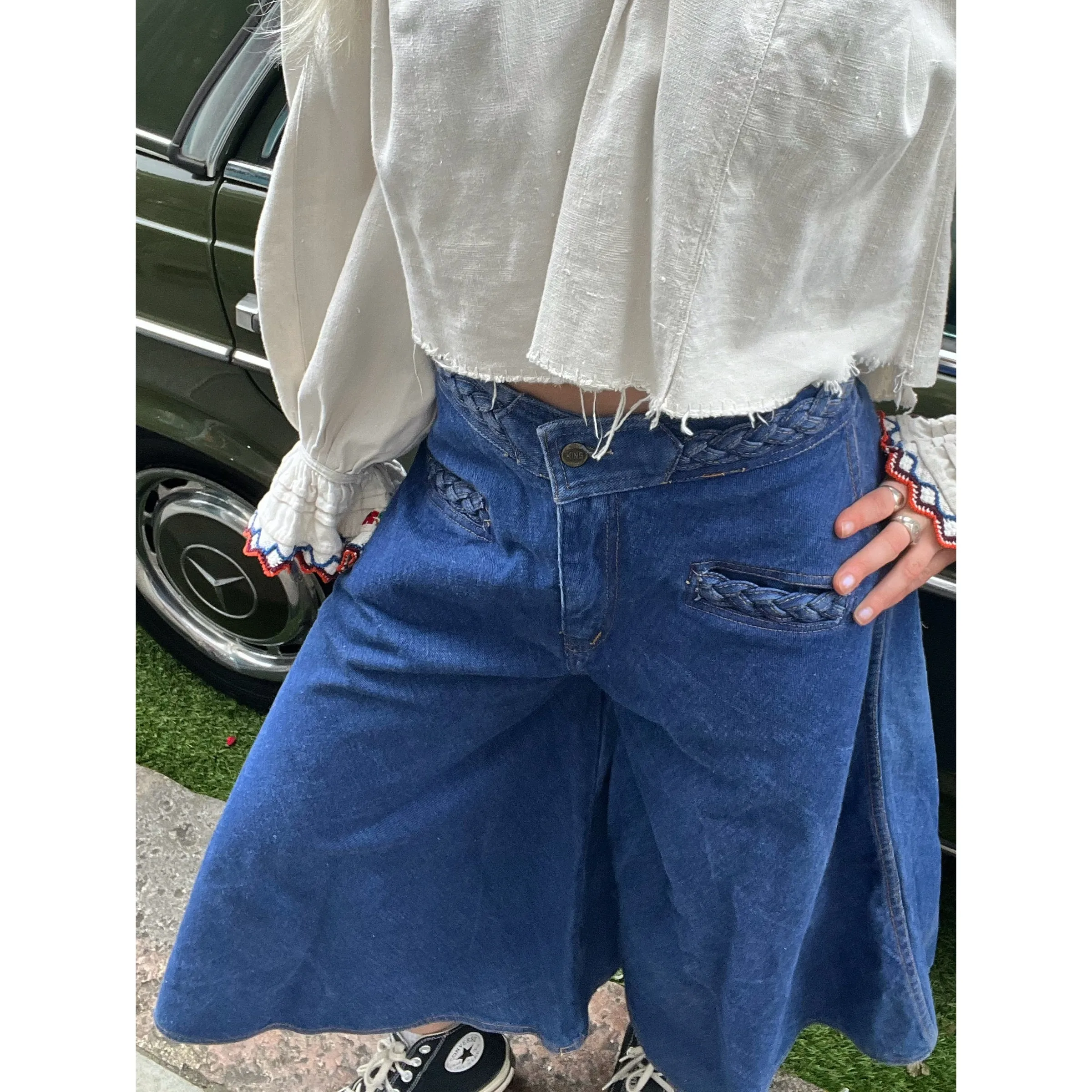 1970s Denim culotte pants blue