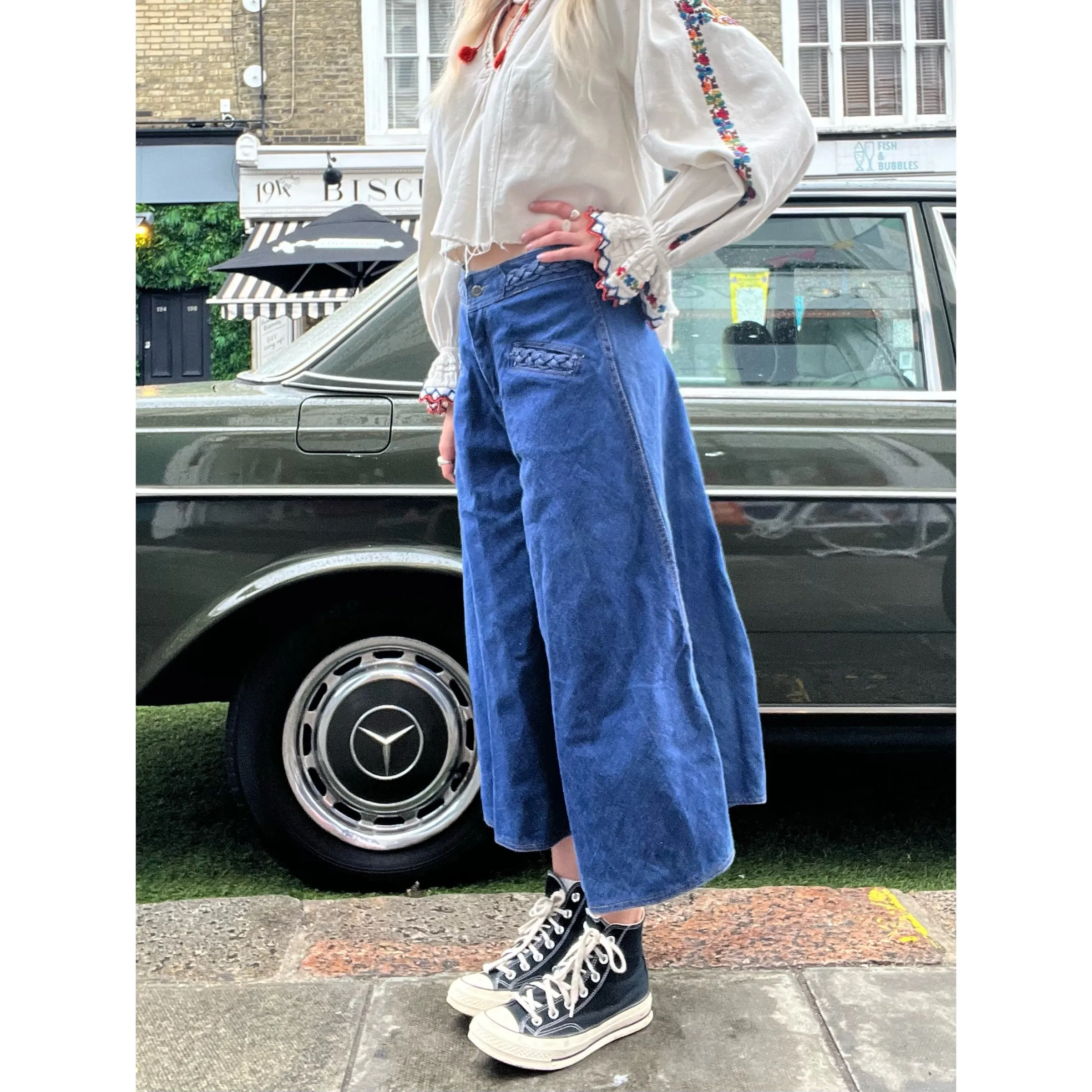 1970s Denim culotte pants blue