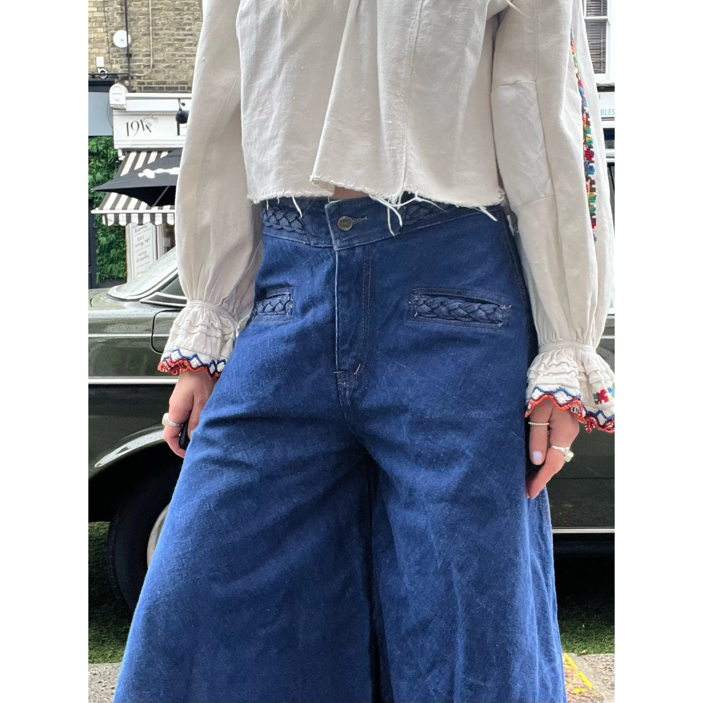 1970s Denim culotte pants blue