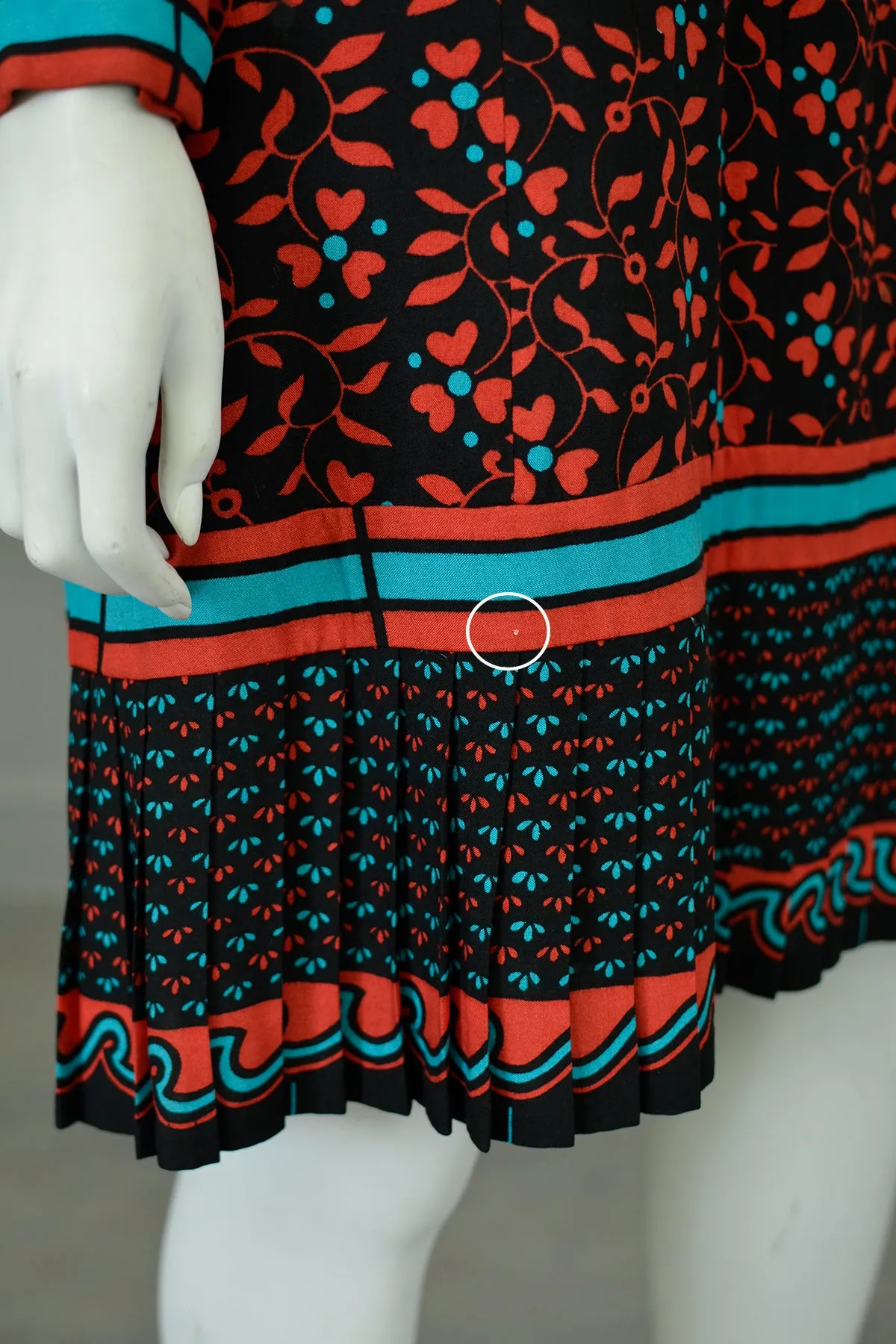 1970s Mixed Print Pleated Dress | Campus Dress | Office Dress