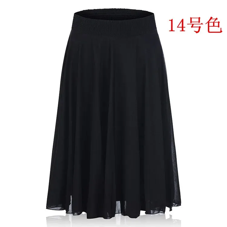 2023 Fall Middle-aged Half-length Skirt Mother Wear Elastic Waist Pleated Women Polka Dot Flower Ladies Skirts