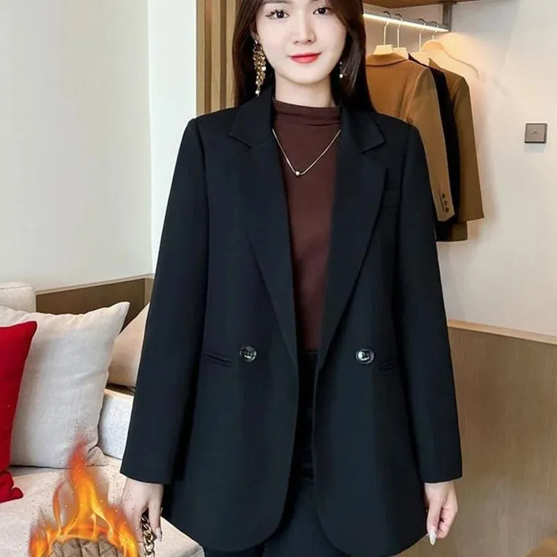 2024 Womens Blazers Autumn Winter Warm Blazer Suits Elegance Slim Suit Coat Office Lady Chic Blazers Jacket Ladies Outwear Tops