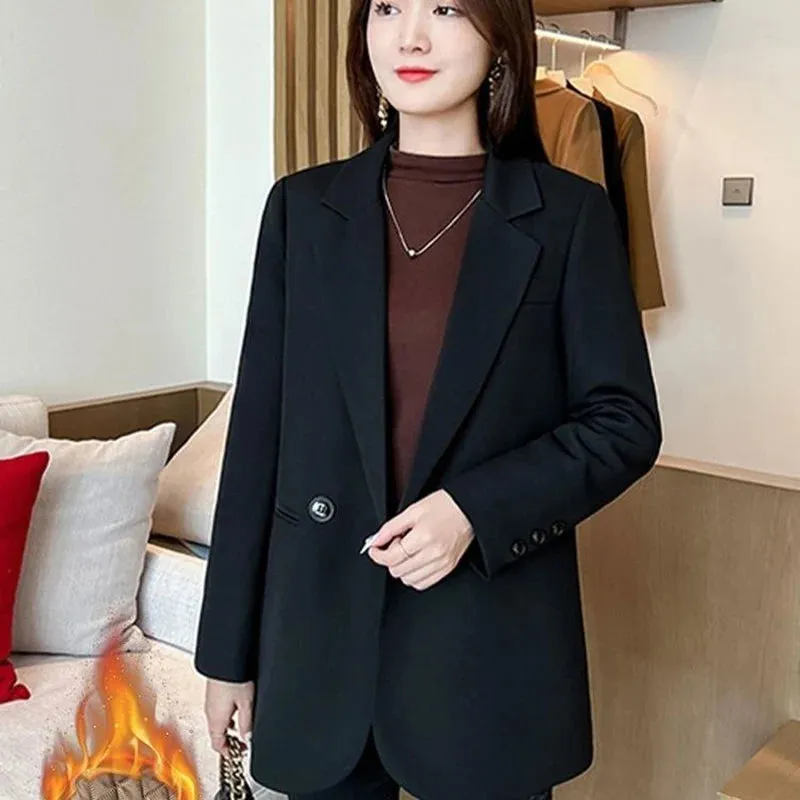 2024 Womens Blazers Autumn Winter Warm Blazer Suits Elegance Slim Suit Coat Office Lady Chic Blazers Jacket Ladies Outwear Tops