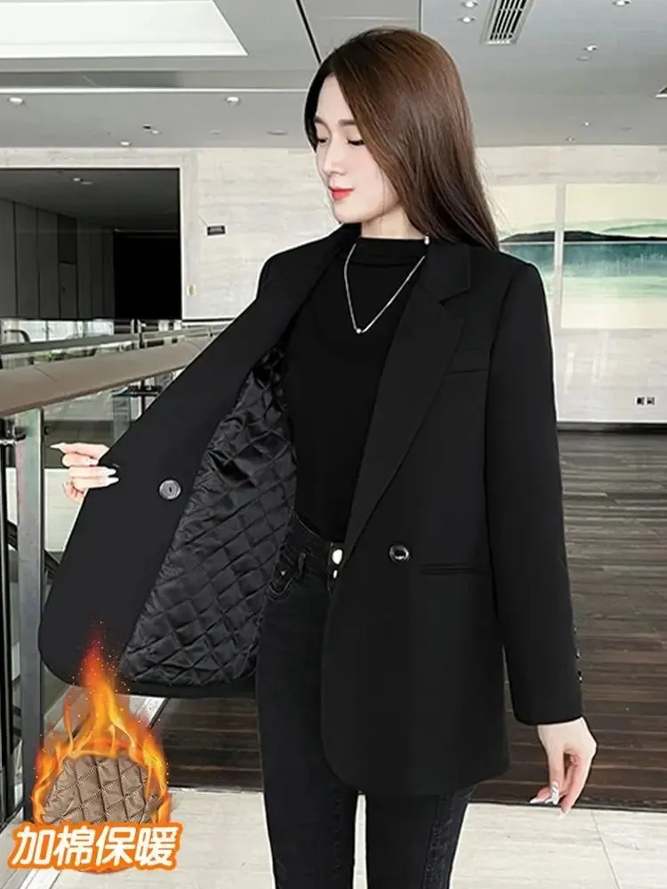 2024 Womens Blazers Autumn Winter Warm Blazer Suits Elegance Slim Suit Coat Office Lady Chic Blazers Jacket Ladies Outwear Tops