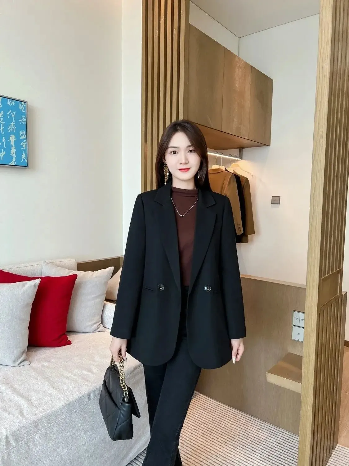 2024 Womens Blazers Autumn Winter Warm Blazer Suits Elegance Slim Suit Coat Office Lady Chic Blazers Jacket Ladies Outwear Tops