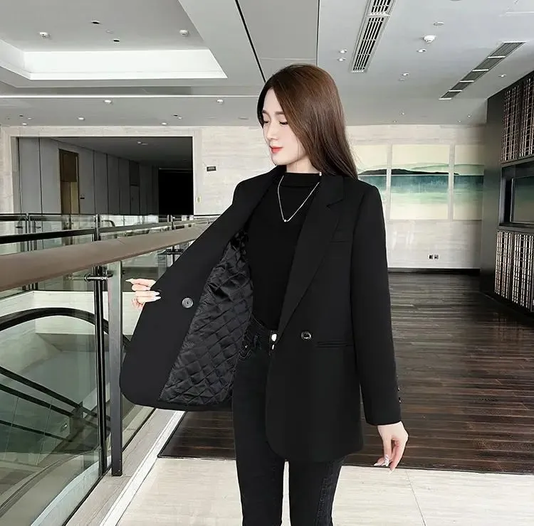 2024 Womens Blazers Autumn Winter Warm Blazer Suits Elegance Slim Suit Coat Office Lady Chic Blazers Jacket Ladies Outwear Tops