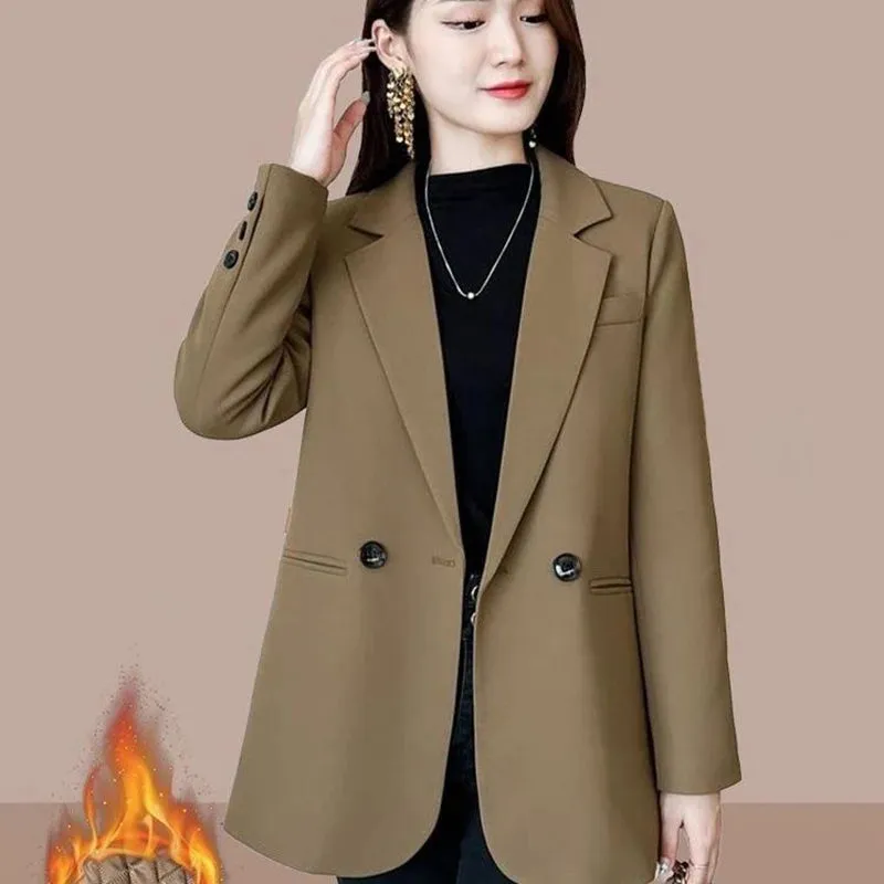 2024 Womens Blazers Autumn Winter Warm Blazer Suits Elegance Slim Suit Coat Office Lady Chic Blazers Jacket Ladies Outwear Tops