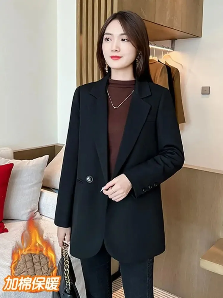 2024 Womens Blazers Autumn Winter Warm Blazer Suits Elegance Slim Suit Coat Office Lady Chic Blazers Jacket Ladies Outwear Tops