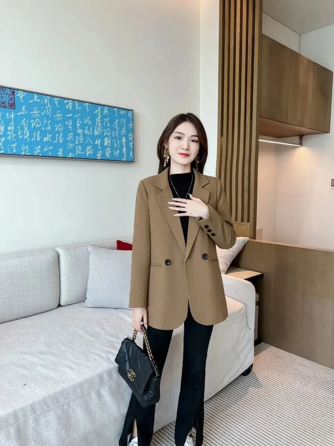 2024 Womens Blazers Autumn Winter Warm Blazer Suits Elegance Slim Suit Coat Office Lady Chic Blazers Jacket Ladies Outwear Tops