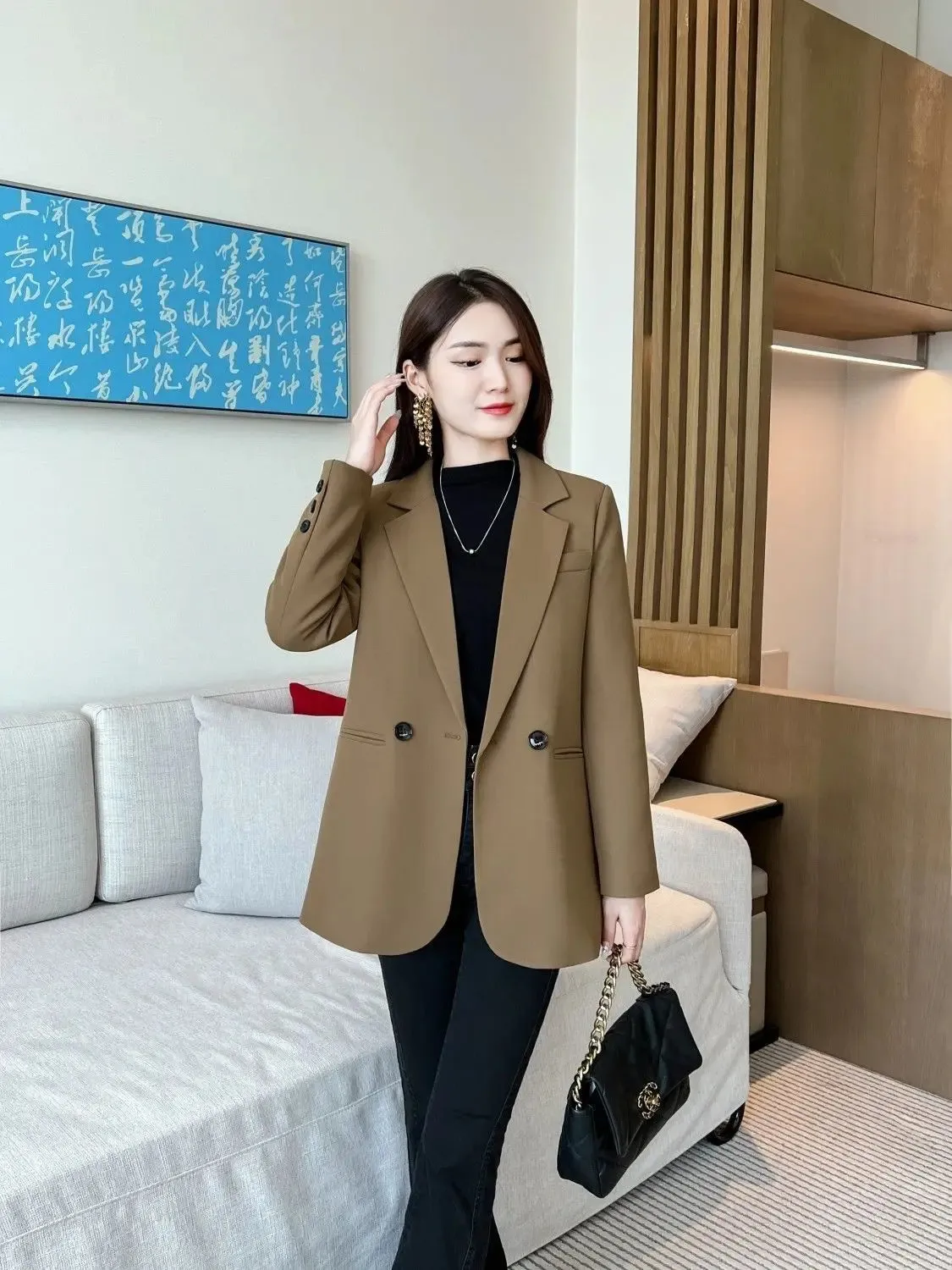 2024 Womens Blazers Autumn Winter Warm Blazer Suits Elegance Slim Suit Coat Office Lady Chic Blazers Jacket Ladies Outwear Tops