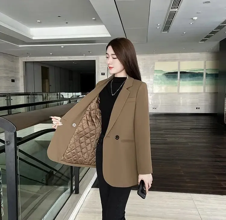 2024 Womens Blazers Autumn Winter Warm Blazer Suits Elegance Slim Suit Coat Office Lady Chic Blazers Jacket Ladies Outwear Tops