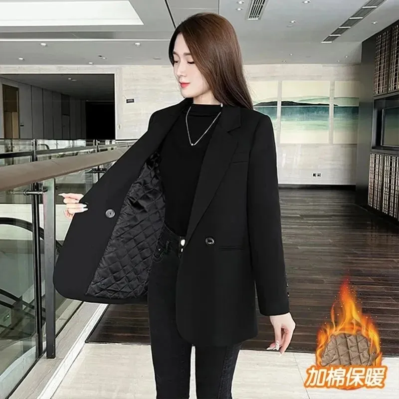 2024 Womens Blazers Autumn Winter Warm Blazer Suits Elegance Slim Suit Coat Office Lady Chic Blazers Jacket Ladies Outwear Tops