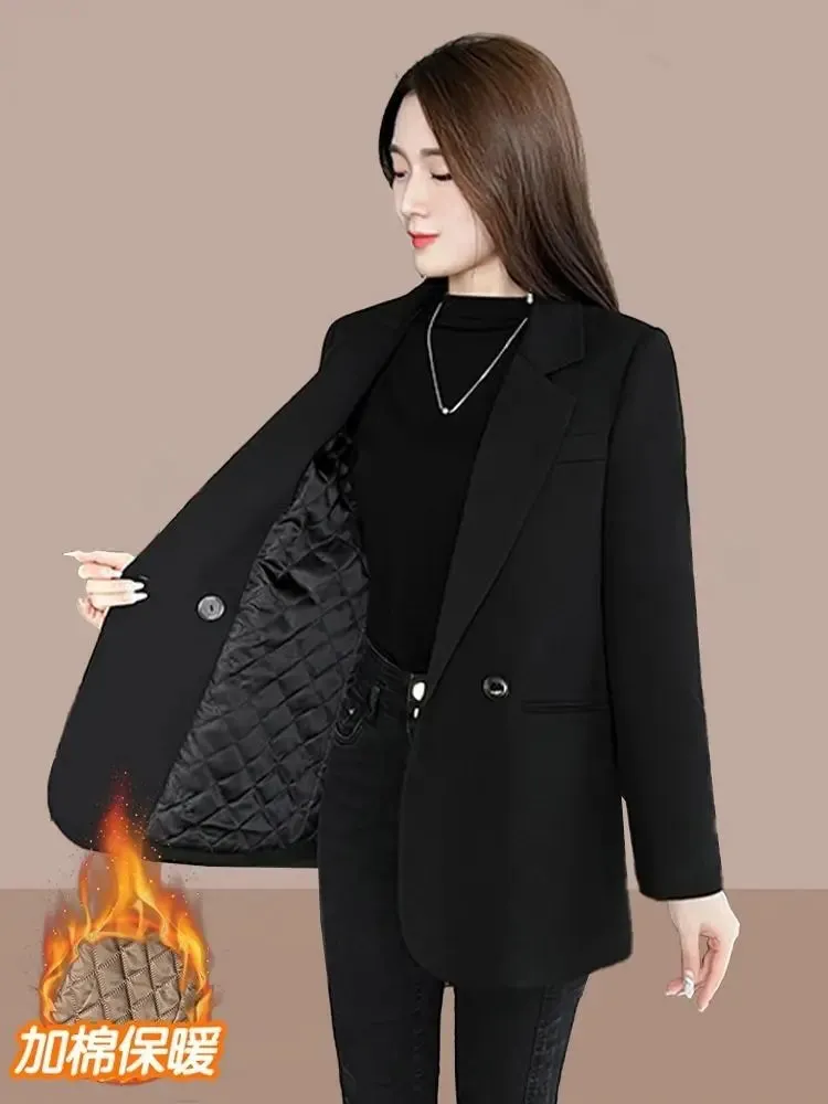 2024 Womens Blazers Autumn Winter Warm Blazer Suits Elegance Slim Suit Coat Office Lady Chic Blazers Jacket Ladies Outwear Tops