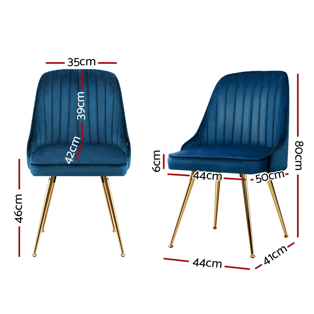 2x Dining Chairs Retro Single Sofa Chair Metal Legs Velvet Modern Metal Legs Blue