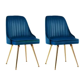 2x Dining Chairs Retro Single Sofa Chair Metal Legs Velvet Modern Metal Legs Blue