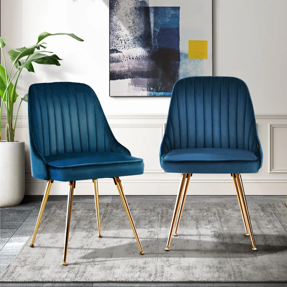 2x Dining Chairs Retro Single Sofa Chair Metal Legs Velvet Modern Metal Legs Blue