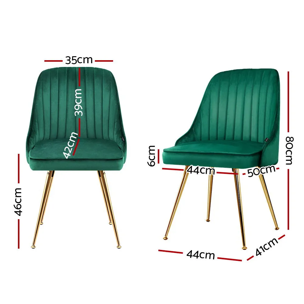 2x Dining Chairs Retro Single Sofa Chair Metal Legs Velvet Modern Metal Legs Green