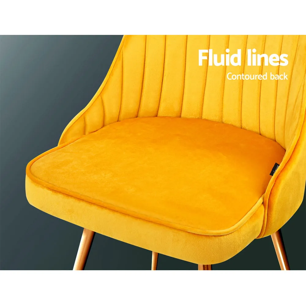 2x Dining Chairs Retro Single Sofa Chair Metal Legs Velvet Modern Metal Legs Yellow