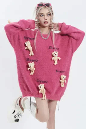 3D Bear Loose Knit Sweater