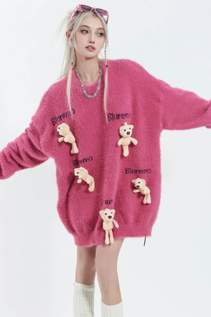 3D Bear Loose Knit Sweater