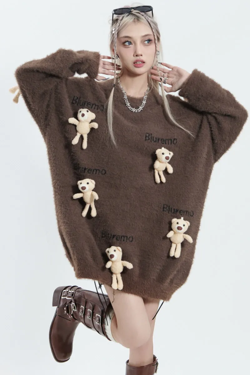 3D Bear Loose Knit Sweater