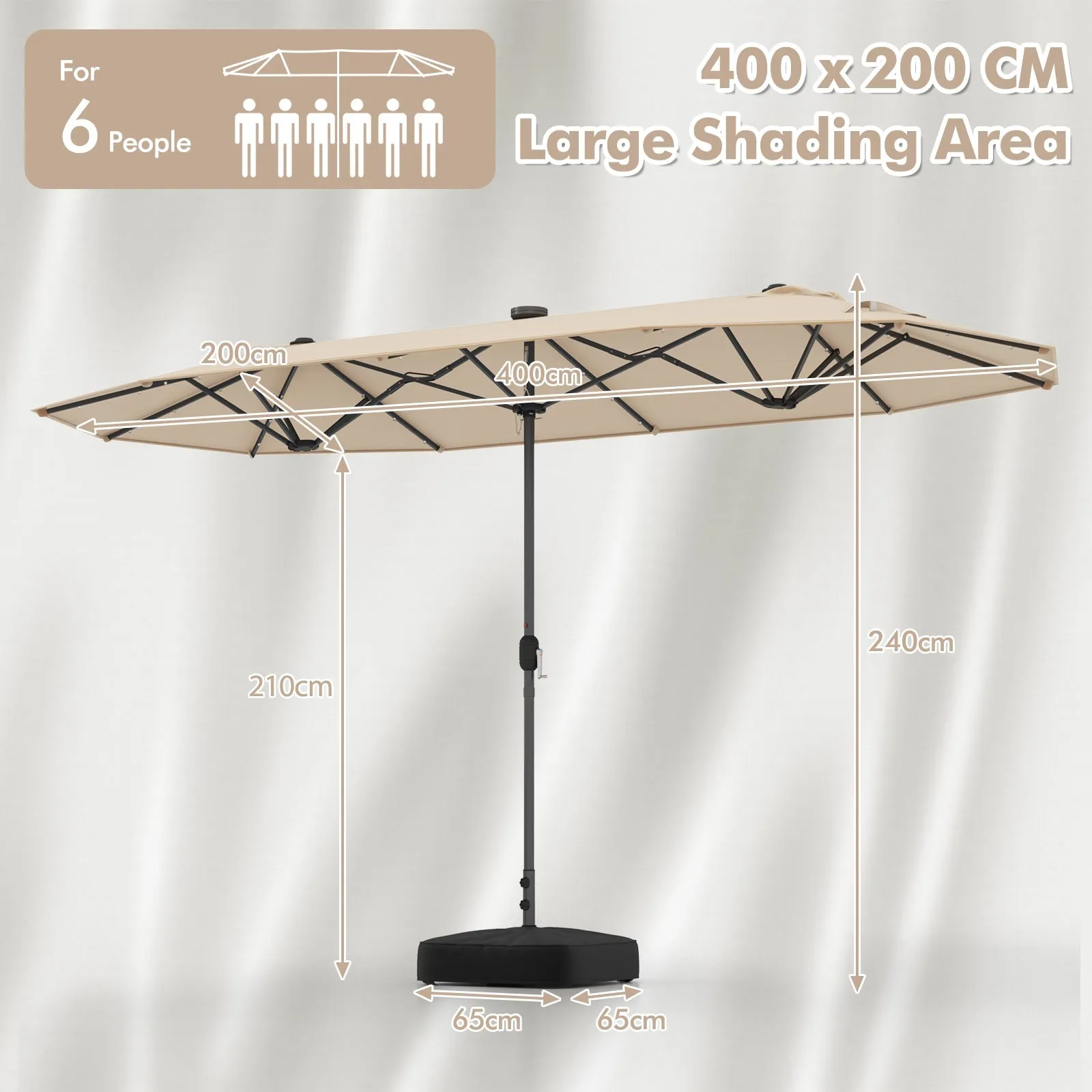 400cm Double-sided Patio Umbrella with Solar Lights-Beige