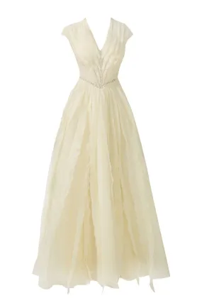 A-LINE PLEATED CHEST ORGANZA BEIGE GOWN