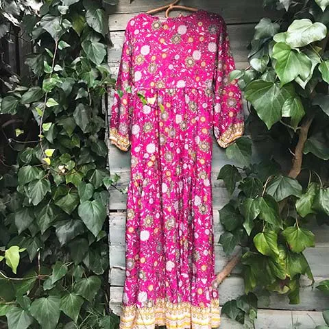 Abigail Peasant Cerise Maxi Dress