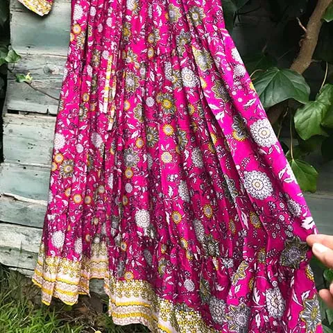 Abigail Peasant Cerise Maxi Dress