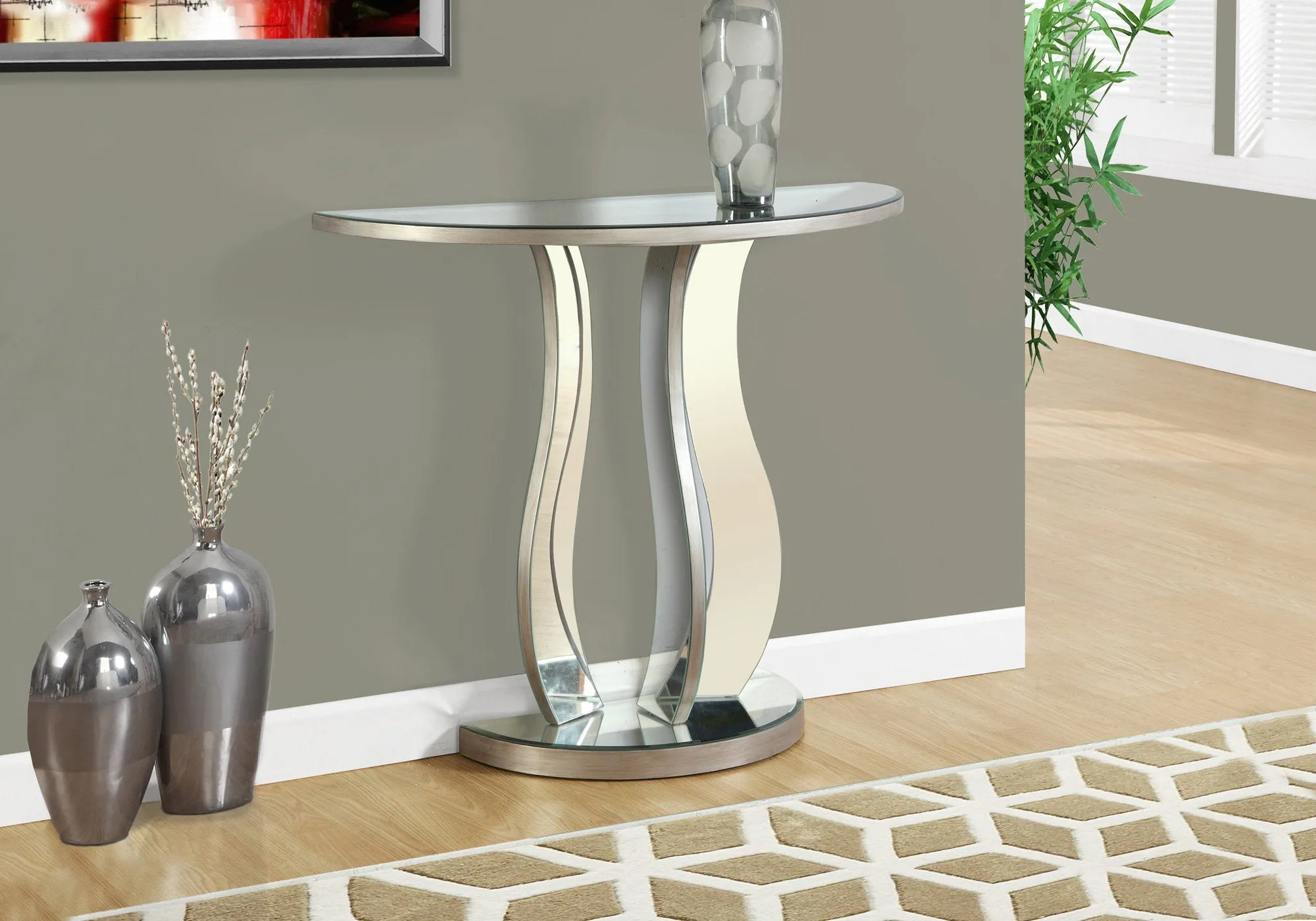 Accent Table - 36"L / Brushed Silver / Mirror