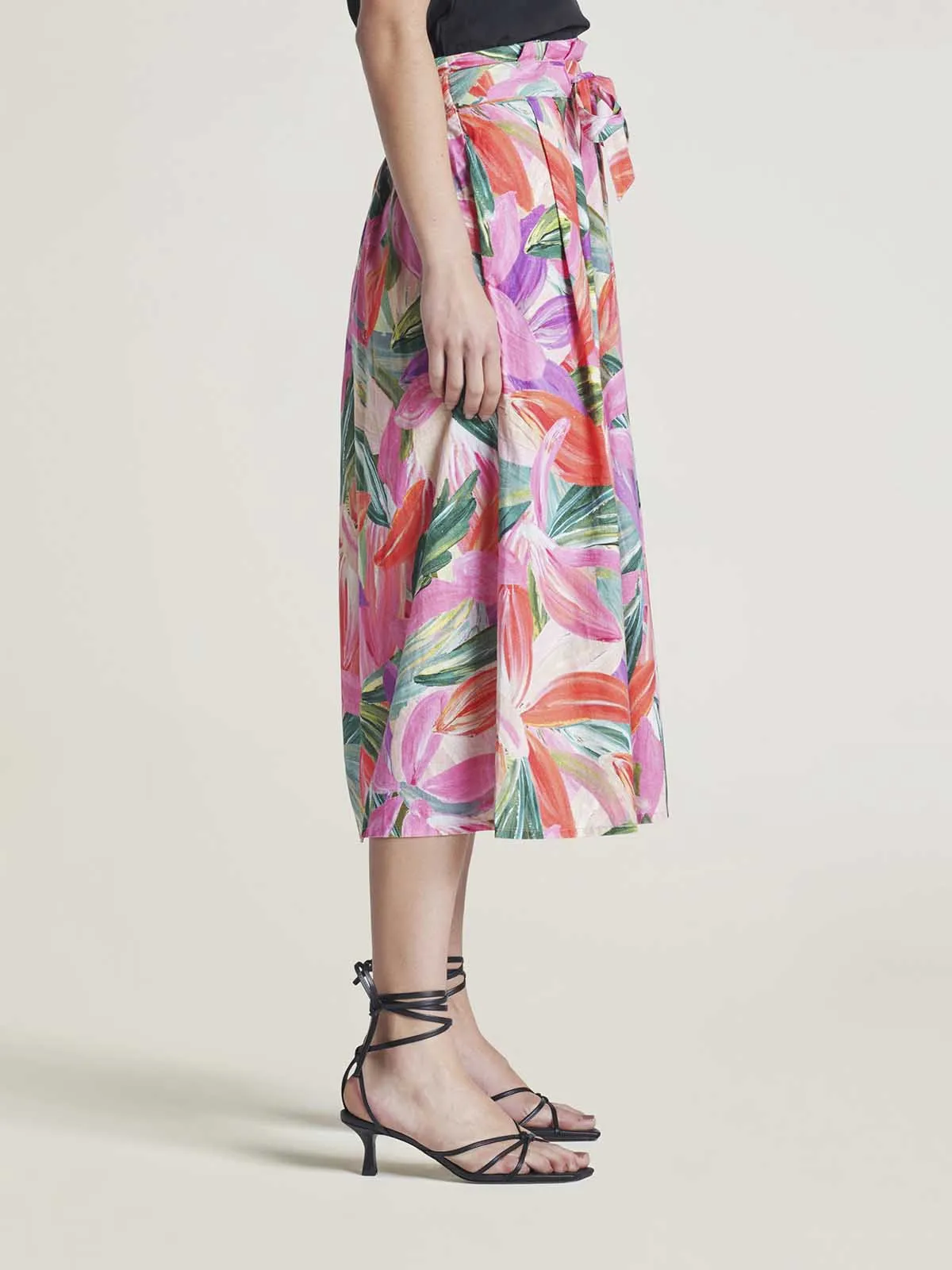 Adella Hemp Tropical Pleated Skirt - Multi