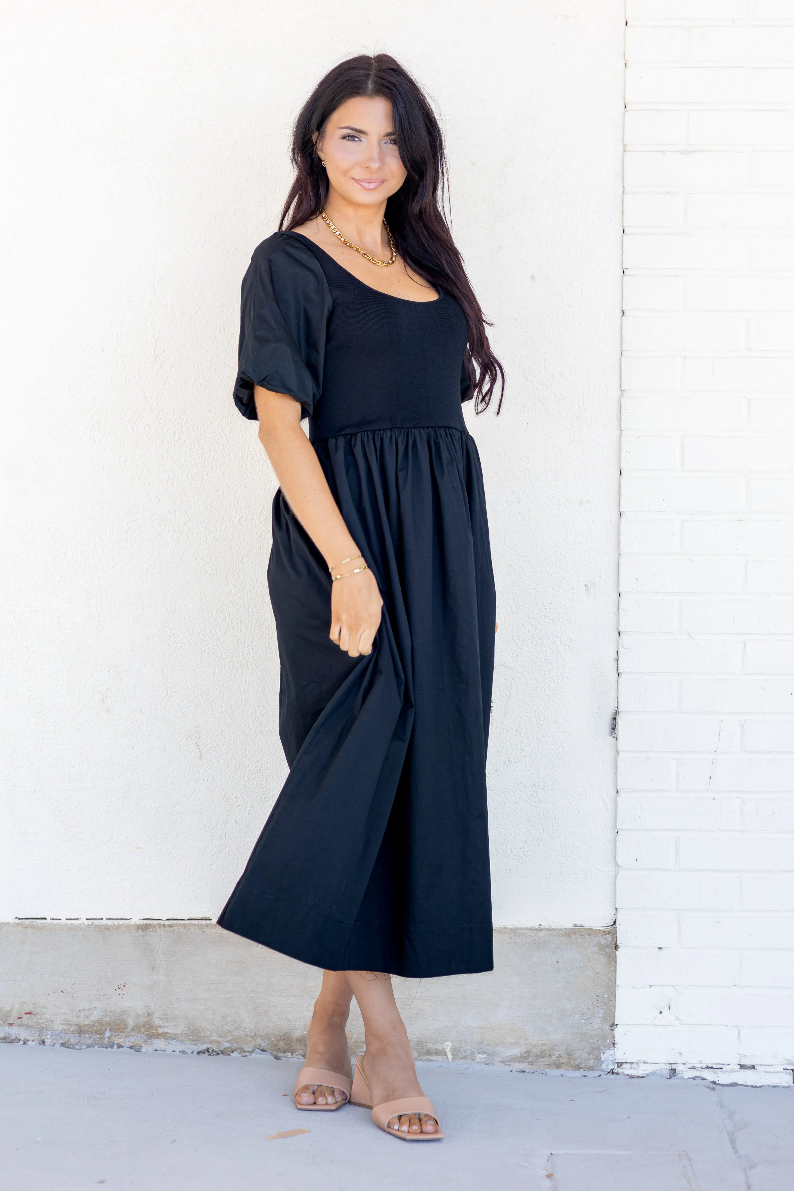 ANNIKA BLACK MIDI DRESS