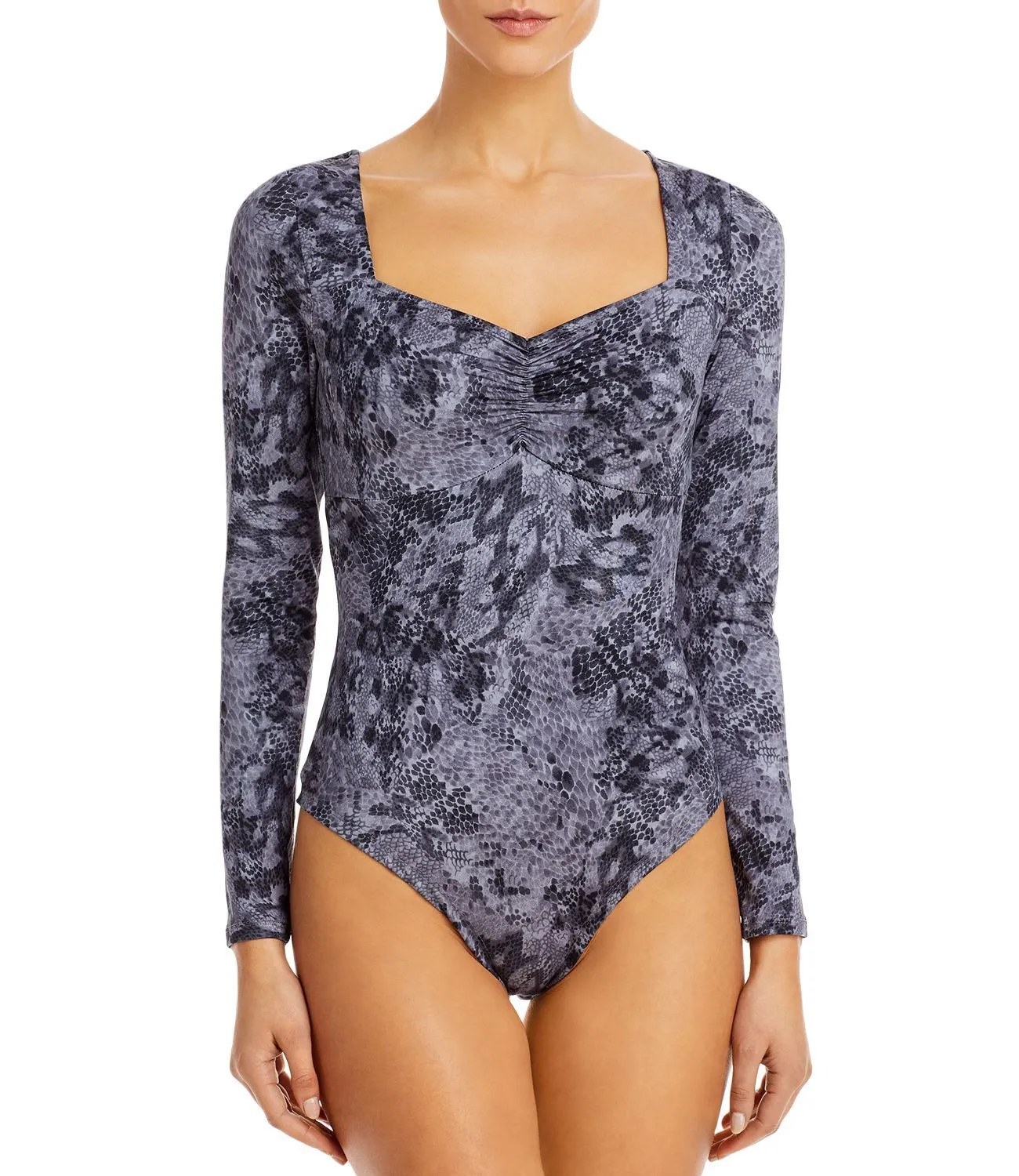 Aqua 284358 Womens Snake Print Sweetheart Neck Bodysuit Gray