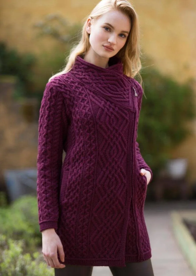 Aran Crafts Cable Knit Side Zip Coat