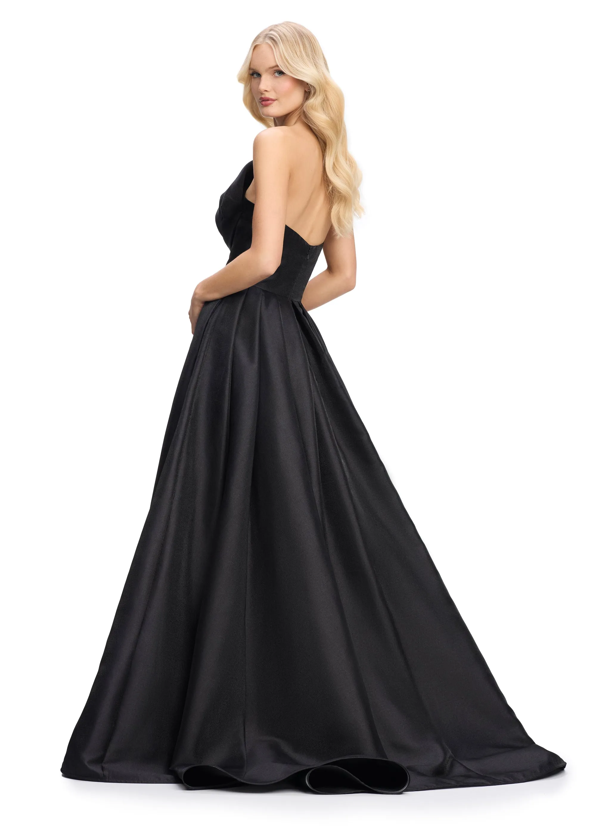 Ashley Lauren 11609 Long Prom Dress Strapless Plus Size Mikado Ball Gown Oversized Bow Formal Pageant