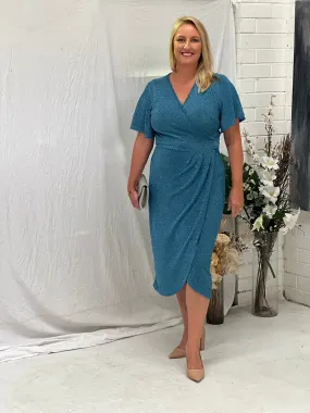 Barbara Aqua Glitter Wrap Dress