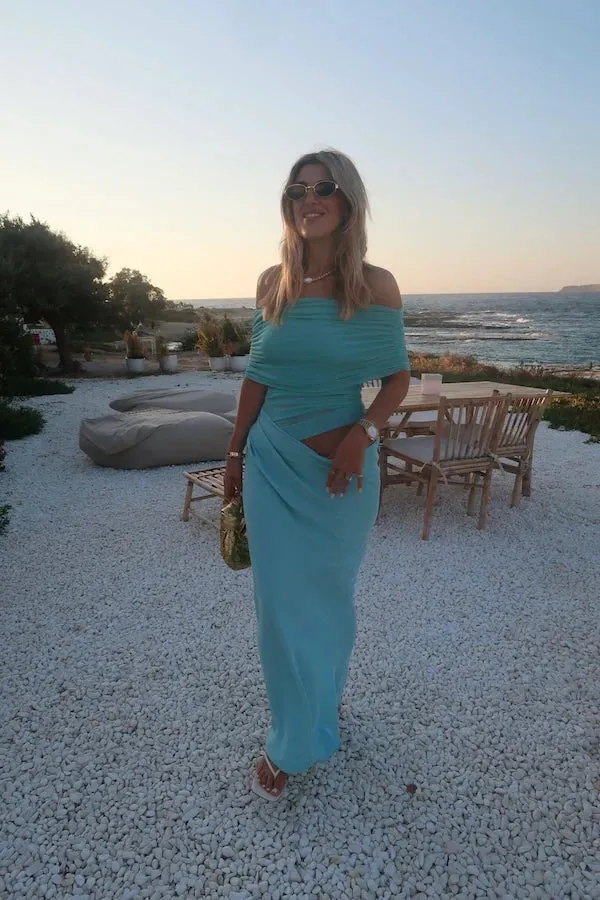 Benni Nico Off Shoulder Maxi Dress - Aquamarine