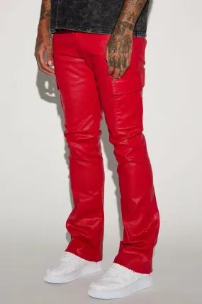 Better Be Cargo Waxed Skinny Flared Pants - Red