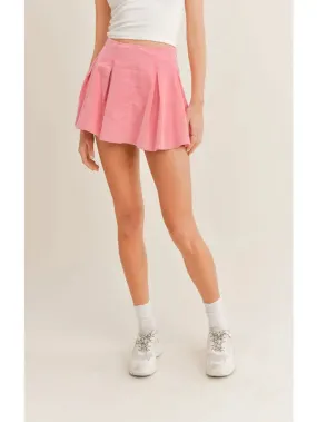 big heart corduroy pink pleated skirt