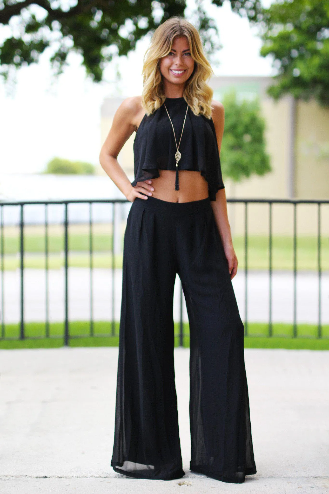 Black Crop Top and Pant Set