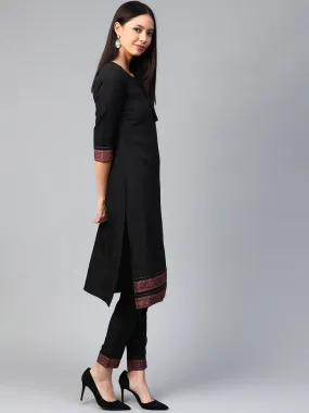 Black Straight Cut Kurta Pant Set in Crepe