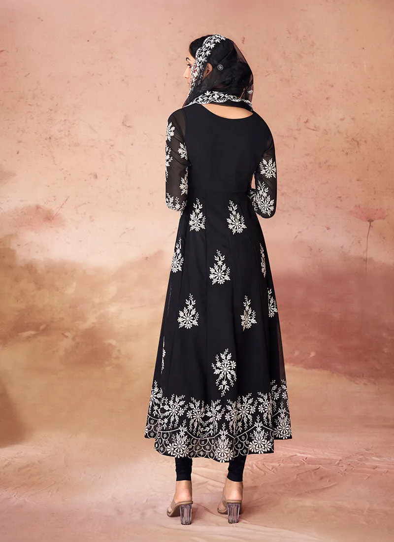 Black Thread Work Embroidery Festive Anarkali Suit