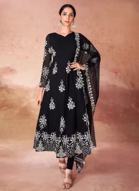 Black Thread Work Embroidery Festive Anarkali Suit