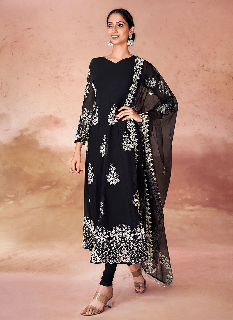 Black Thread Work Embroidery Festive Anarkali Suit