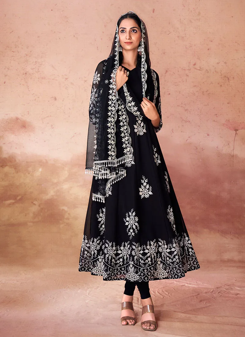 Black Thread Work Embroidery Festive Anarkali Suit