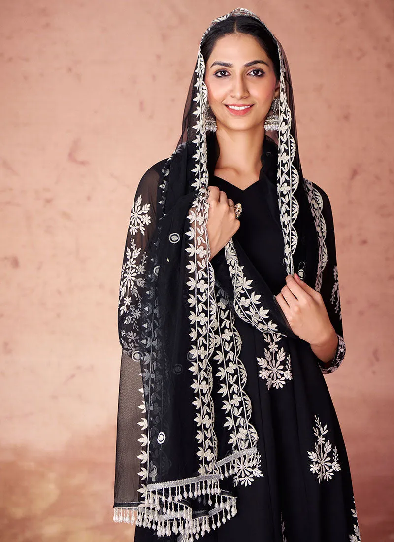 Black Thread Work Embroidery Festive Anarkali Suit