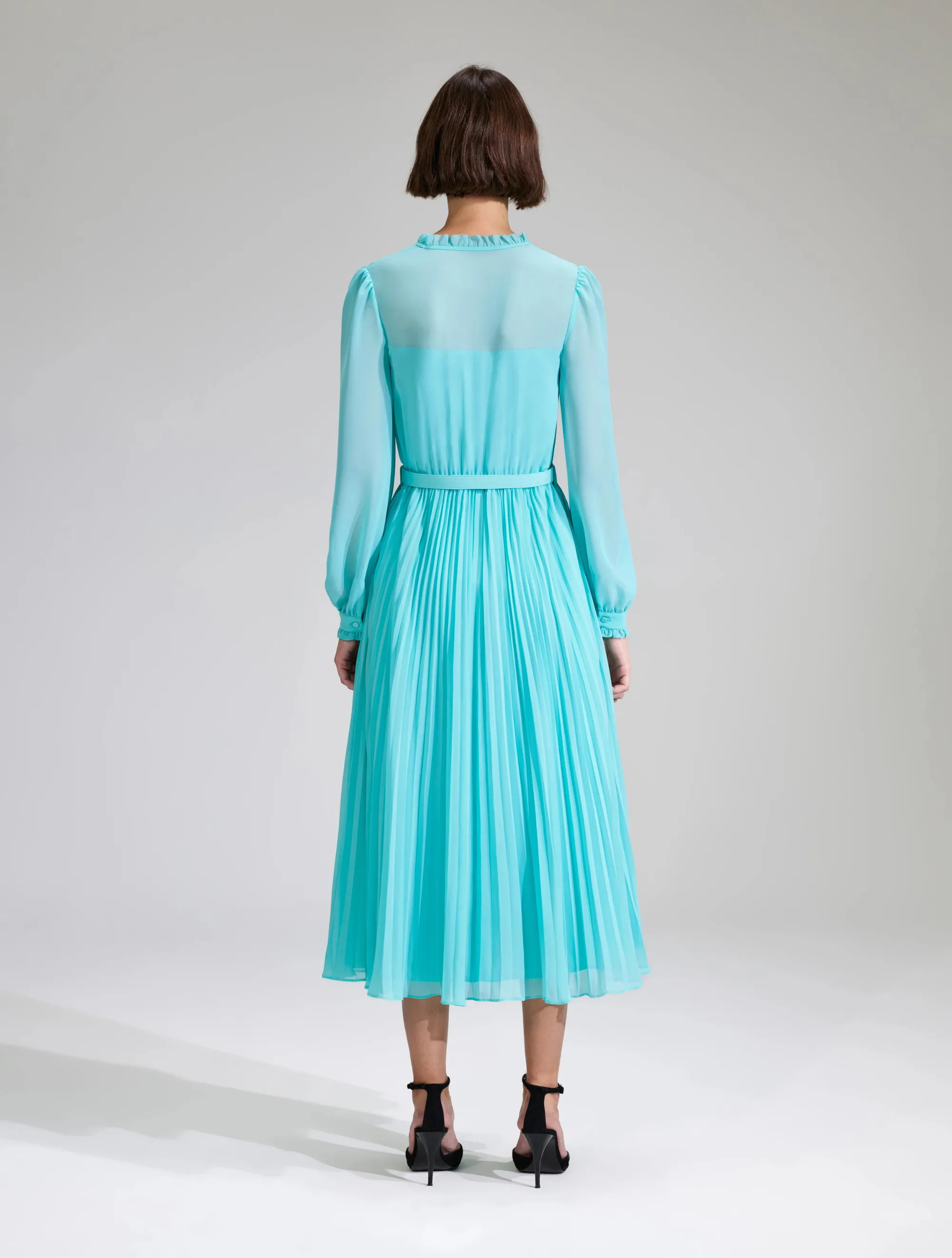 Blue Chiffon Pleated Midi Dress