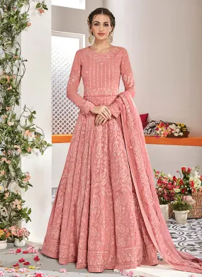 Blush Pink Embroidered Flared Anarkali Suit