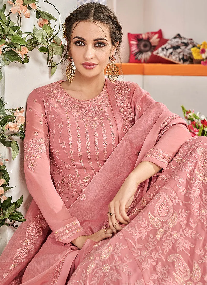 Blush Pink Embroidered Flared Anarkali Suit