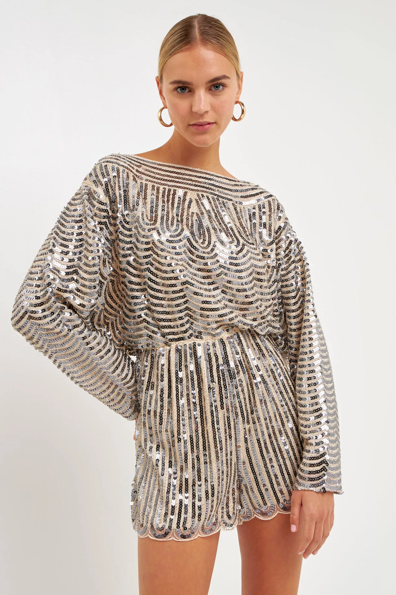 Boat Neck Sequin Romper